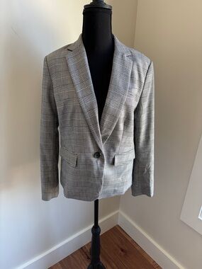 Ann Taylor Black Glen Plaid Single-Button Blazer